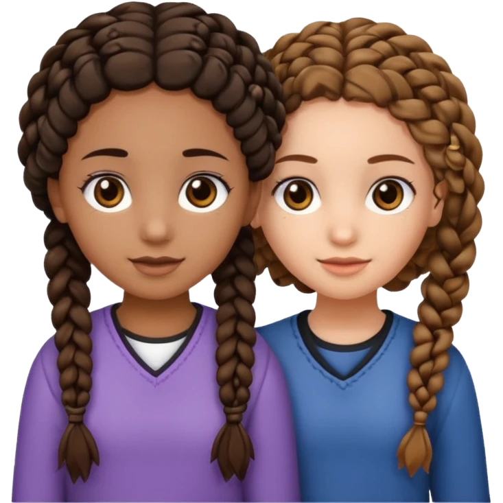 2 girl best friends. One is black with braids and brown eyes. One is white with curly brown hair with brown eyes. emoji