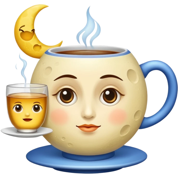 moon with under-eye circles drinking night tea emoji