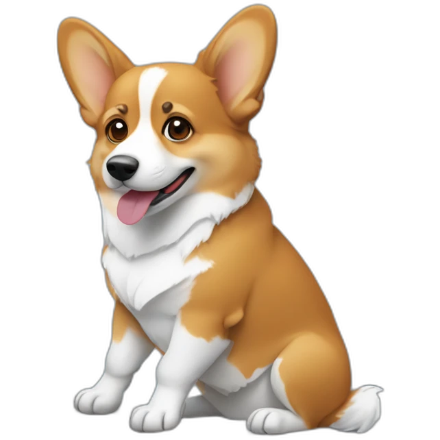 Corgi sitting with a laptop open facing us emoji