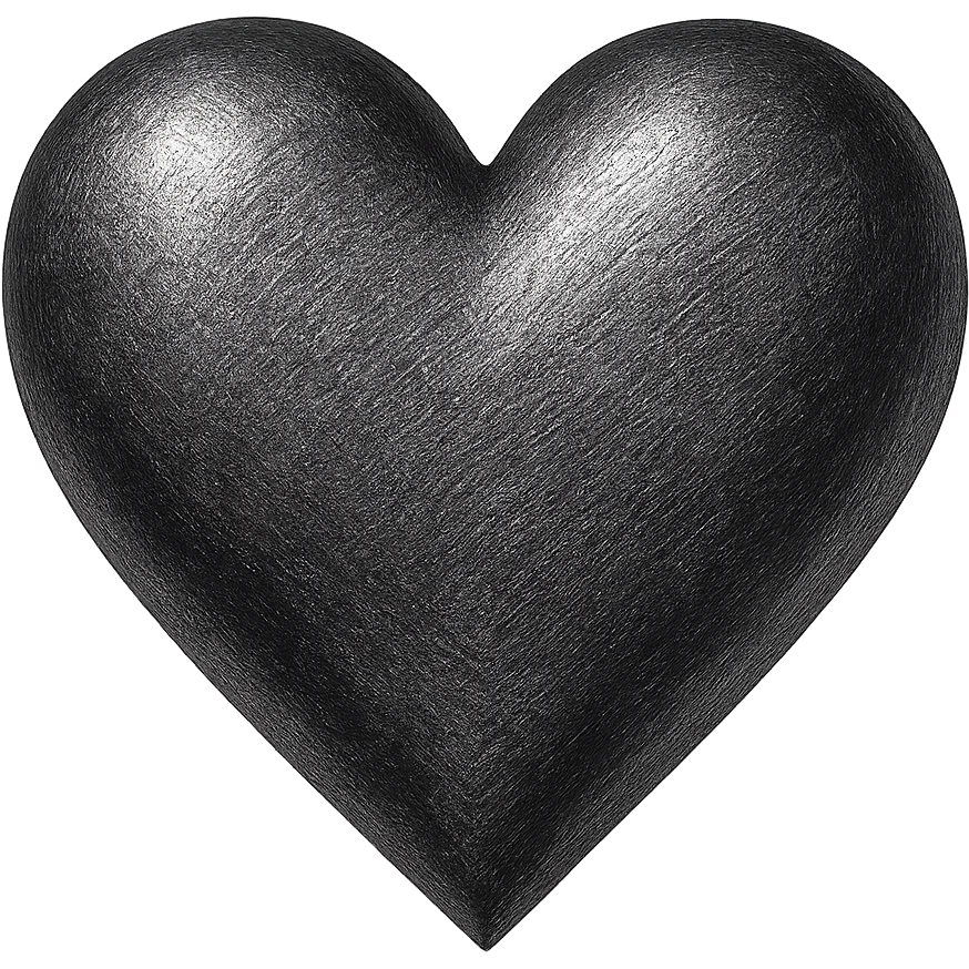 heart with a metallic graphite finish, digital illustration emoji