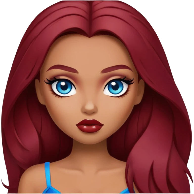 bratz baddie, dark red hair, long hair, blue eyes, makeup emoji