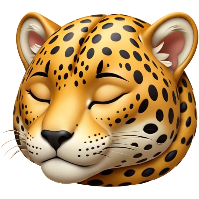 Meme-Worthy cute Sleeping Jaguar Portrait Emoji, Head resting peacefully with a contented smile, showcasing a luxuriously patterned Fur and eyes gently closed in serene slumber, Simplified yet hilariously adorable features, highly detailed, glowing with a soft, drowsy wild light, high shine, relaxed and utterly lovable, stylized with an air of playful laziness, bright and heartwarming, soft glowing outline, capturing the essence of a sleeping jaguar that feels destined to become the next viral sensation of adorable rest! emoji