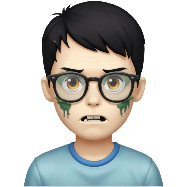 Menino zumbi com cabelo preto de óculos emoji