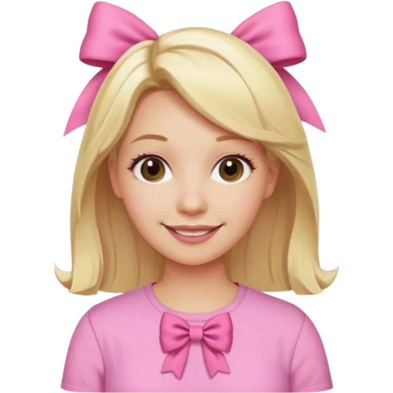 A mom with blonde hair and pink shirt coquett aesthetic style like bows and pink emoji