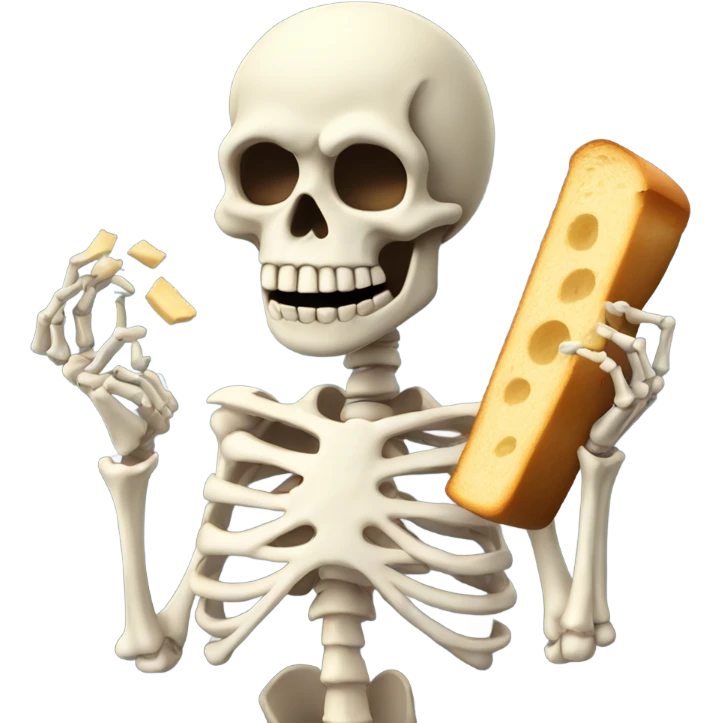 Skeleton holding garlic bread intense  emoji