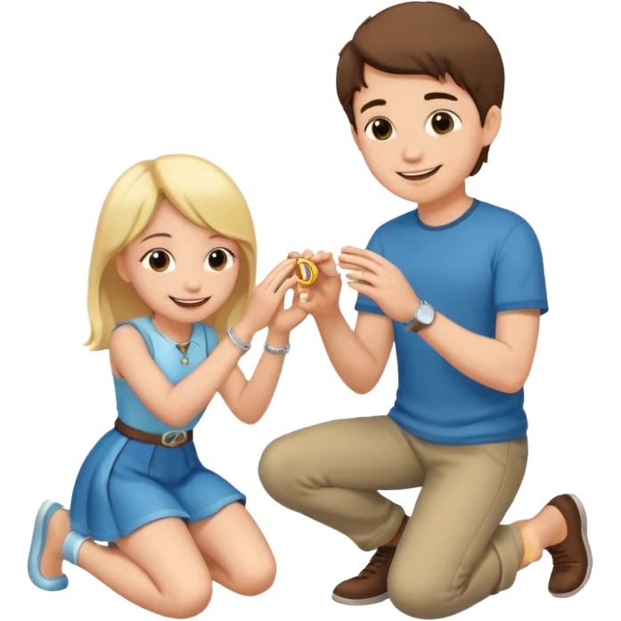 🧎‍♂️‍➡️💍💃 a boy parposing a girl boy on his knee and boy give him ring  emoji