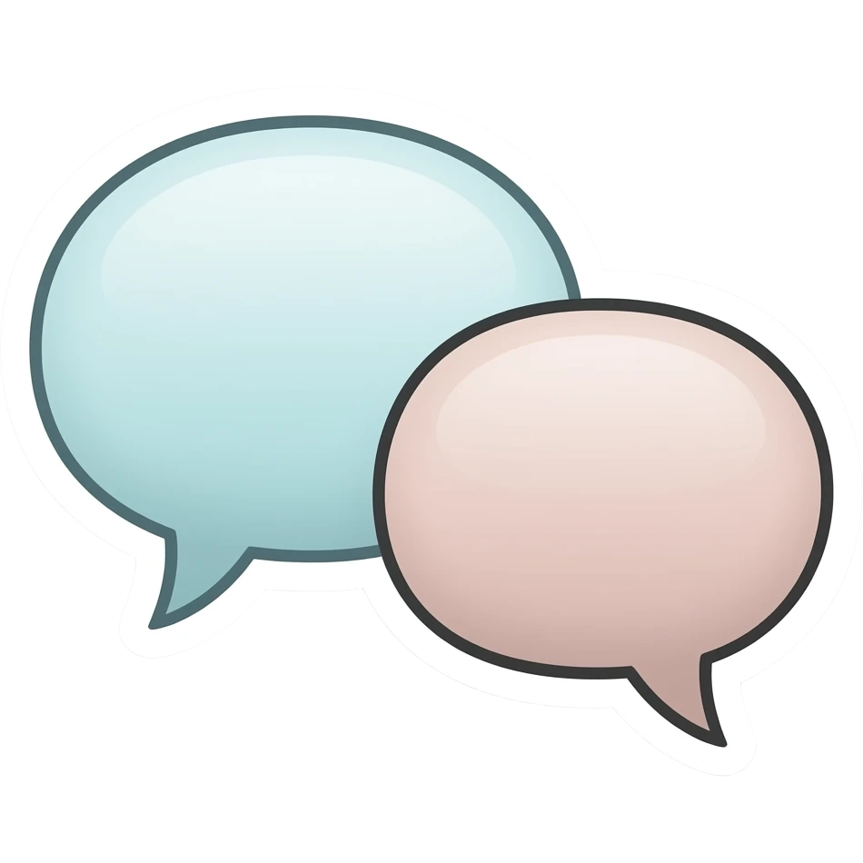 cute minimalistic two speech bubbles sticker, elegant thin strokes, pastel tones, clean vector design, no background, modern aesthetic, 8k emoji