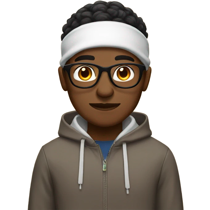 brown skin nigeria guy,with a hoodie and earpods on eyeglasses emoji