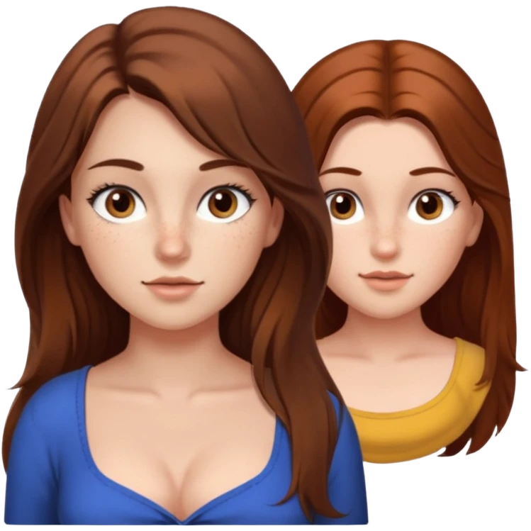 девушка с длинными коричневыми волосами и карими глазами и густыми ресницами с сиськами и небольшим животиком, фото по пояс emoji