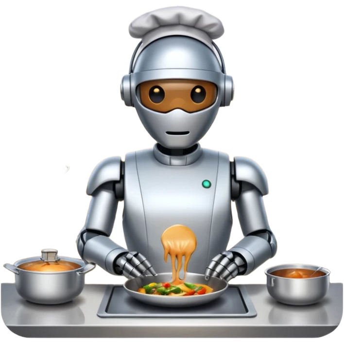 obot chef preparing a gourmet meal in a futuristic kitchen emoji