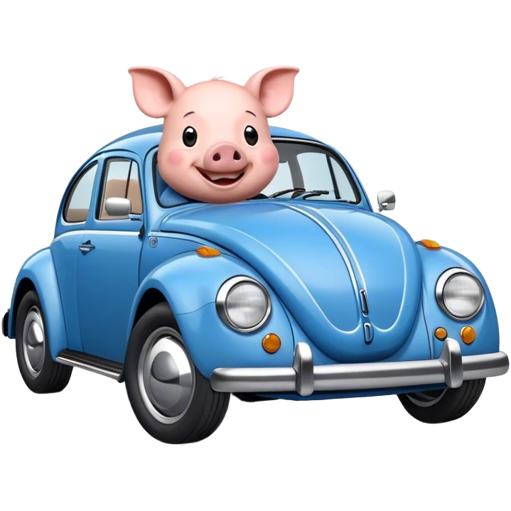 Pig driving a blue Volkswagen Beetle  emoji