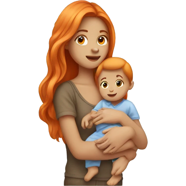 Girl with long orange hair holding baby boy with brown hair  emoji