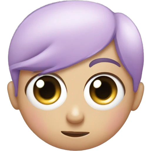 light purple/pink emoji, big cartoony eyes with scribbly pupils, one eye bigger than the other, and a black baby hair emoji