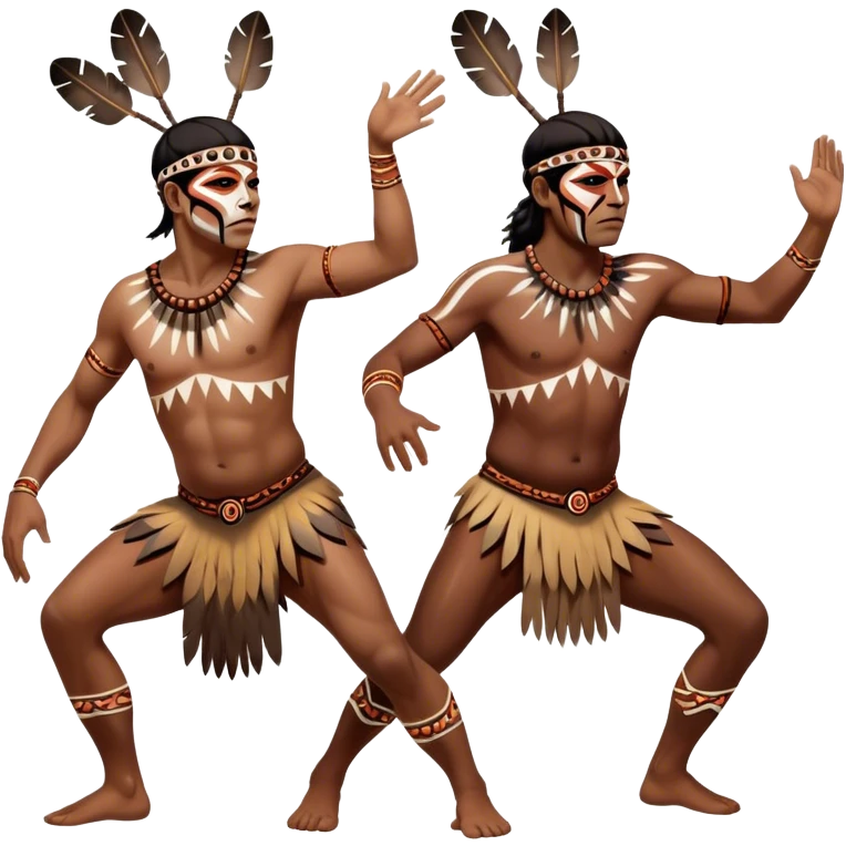 Cinematic Realistic scene of two indigenous male aboriginals performing an Aboriginal Corroboree, adorned in traditional body paint, captured in fluid motion with earthy tones and vibrant, cultural lighting emoji
