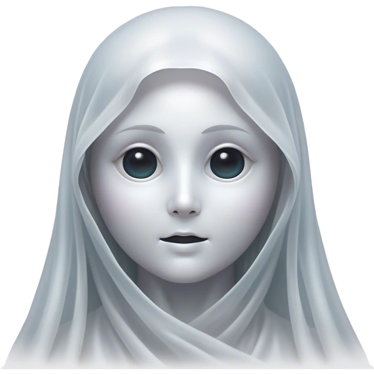 Cinematic Noble Ghost Portrait Emoji, Ethereal and dignified, with a flowing, translucent form in silvery-white hues, wispy and majestic, and a calm, otherworldly expression with deep, thoughtful eyes, simplified yet sophisticated features, highly detailed, glowing with a soft, spectral radiance, high shine, exuding regal mystery and quiet authority, with a soft glowing outline that captures the essence of a ghostly guardian drifting from another realm! emoji