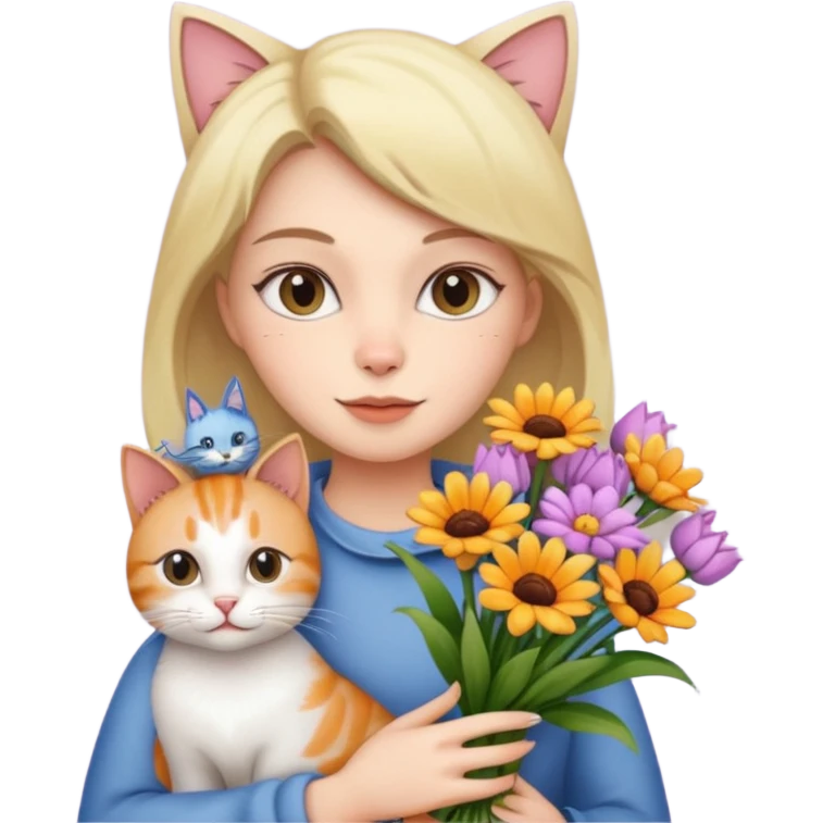 woman holding bouqet and cat emoji