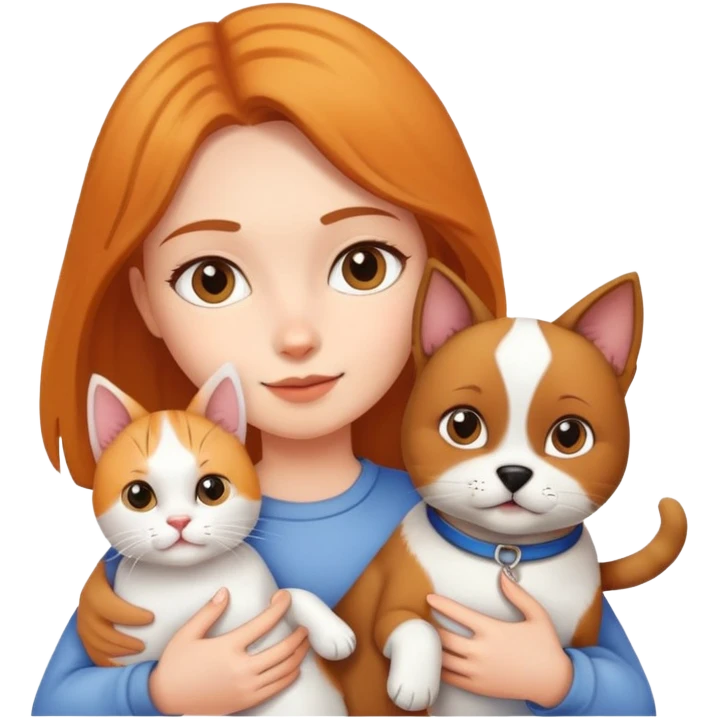 Girl holding a cat and a dog emoji