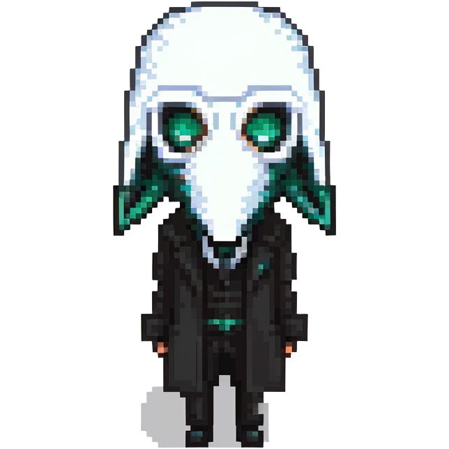 Squid Game Front Man with black geometric mask and black coat emoji