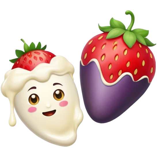 strawberry an egg plant covered in cream emoji
