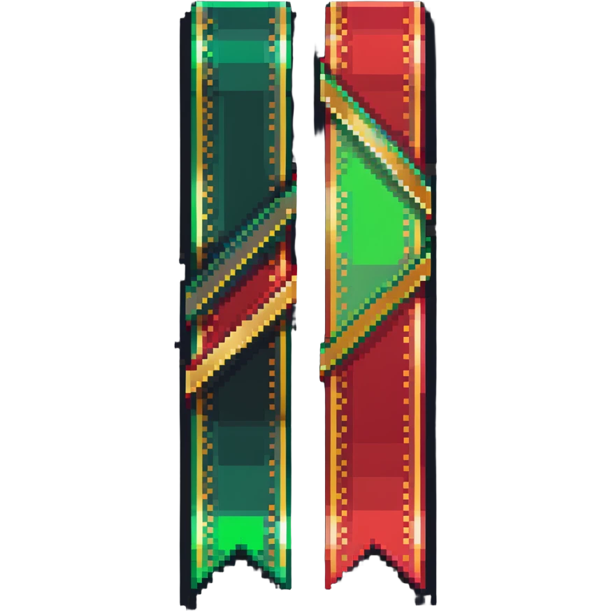 Premium member ribbon with green to red gradient and pixelated gold trim emoji