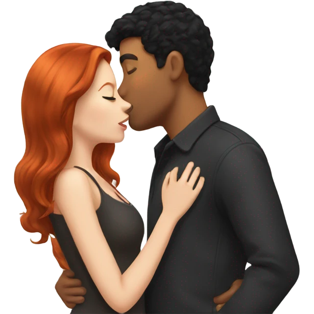 redhead, kissing her boyfriend with black hair emoji