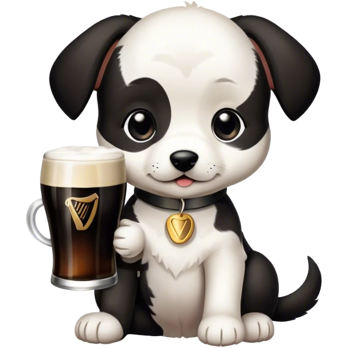 Black and white puppy drinking a Guinness  emoji