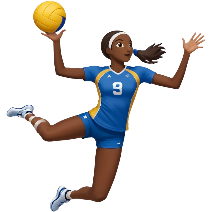 Emoji de Chica de voley sacando con puño  pero que parezca que esta saltando  Saque flotante pero con un solo valon y que sea morena la chica emoji