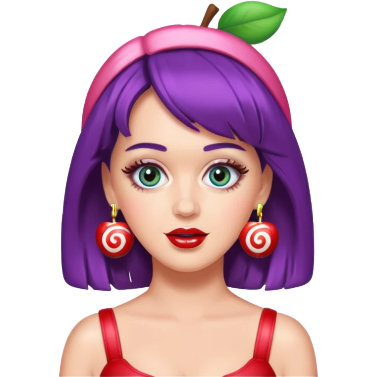 Katy Perry as an apple style emoji, inspired by 'California Gurls', candy-themed accessories, no text emoji