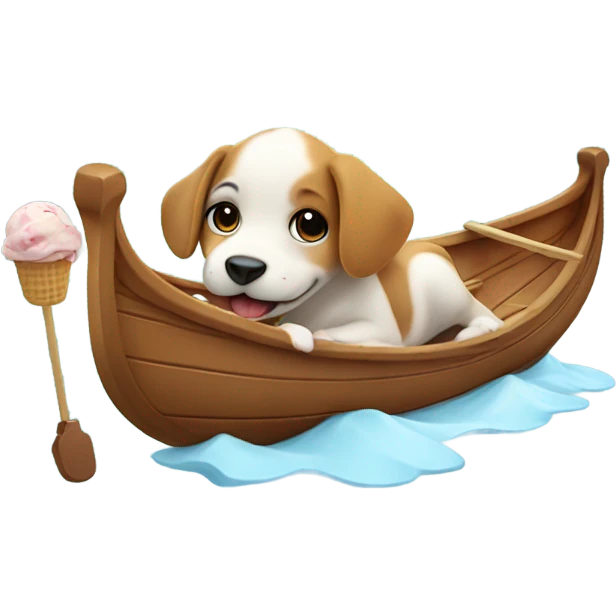 A puppy on a gondola licking icecream  emoji