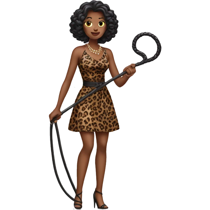 Woman in loepard dress with a whip emoji