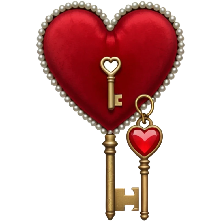 red heart with a gothic key, velvet ribbon, and pearls, dark romance emoji