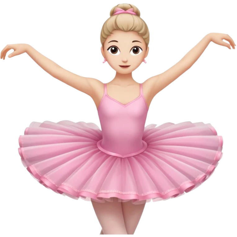 A graceful ballerina in a pink tutu, spinning lightly with arms curved elegantly with her legs
 emoji