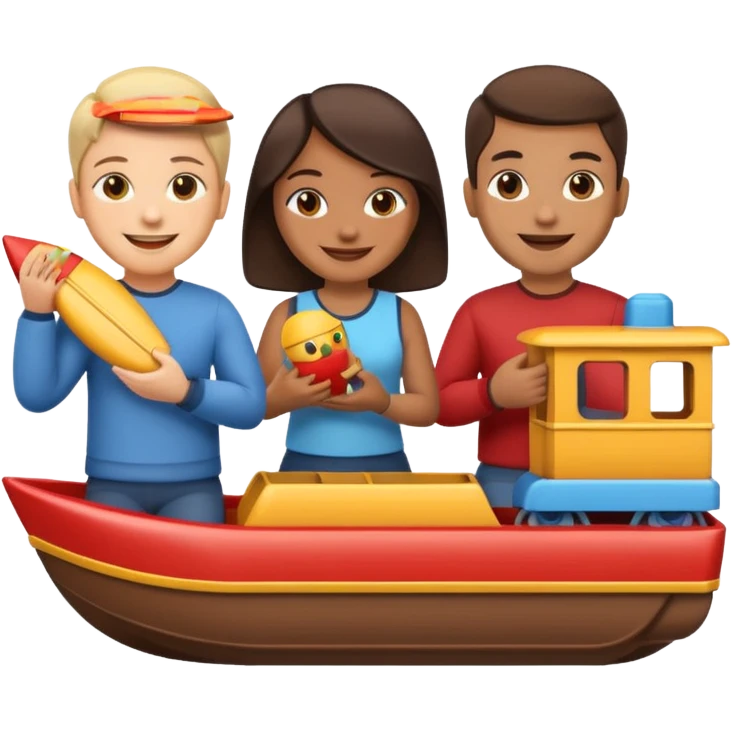 emoji with friends holding cool stufff like boats and trains emoji