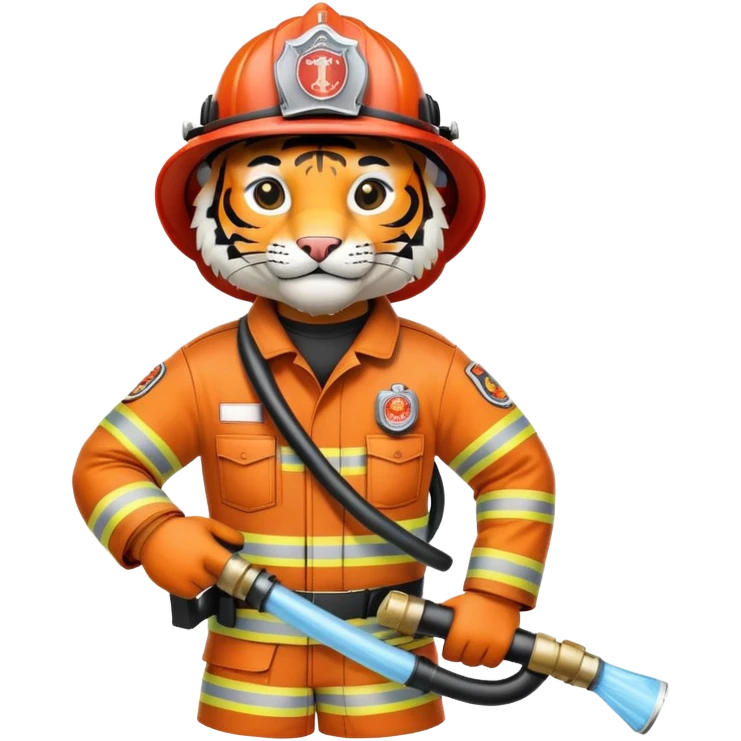 Tiger firefighter with helmet and hose emoji