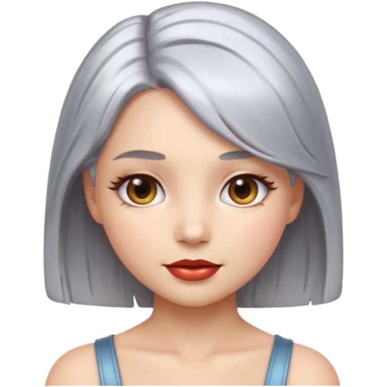 sexy Girl emoji with metallic silver hair, iOS emoji style, soft facial features, glossy chrome hair texture, minimal shading, clean background, modern aesthetic emoji