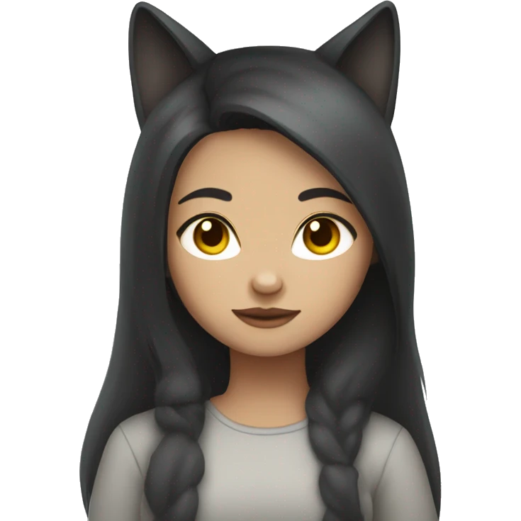 Girl with dark hair light skin and gray cat emoji