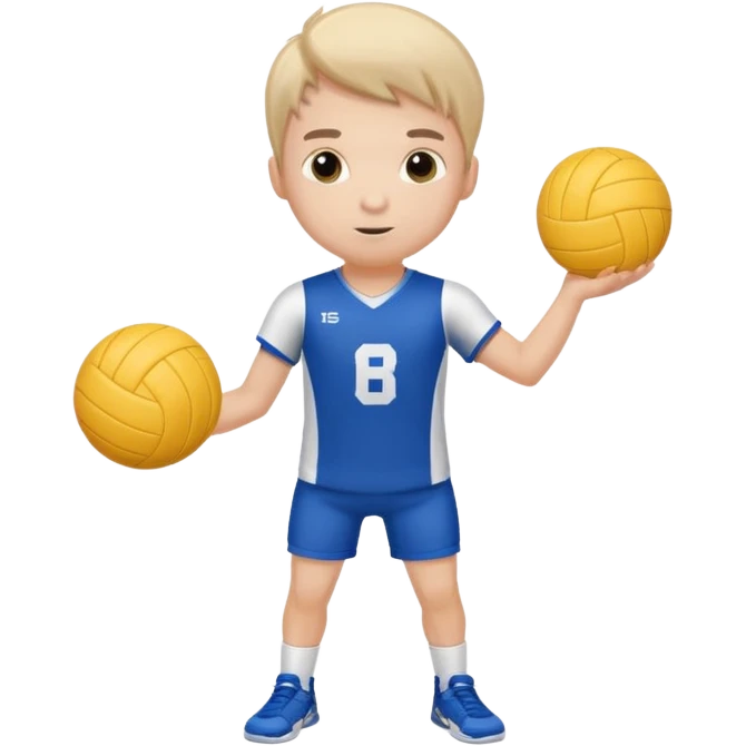Cute mini guy with volleyball and has a jersey the reads BS emoji