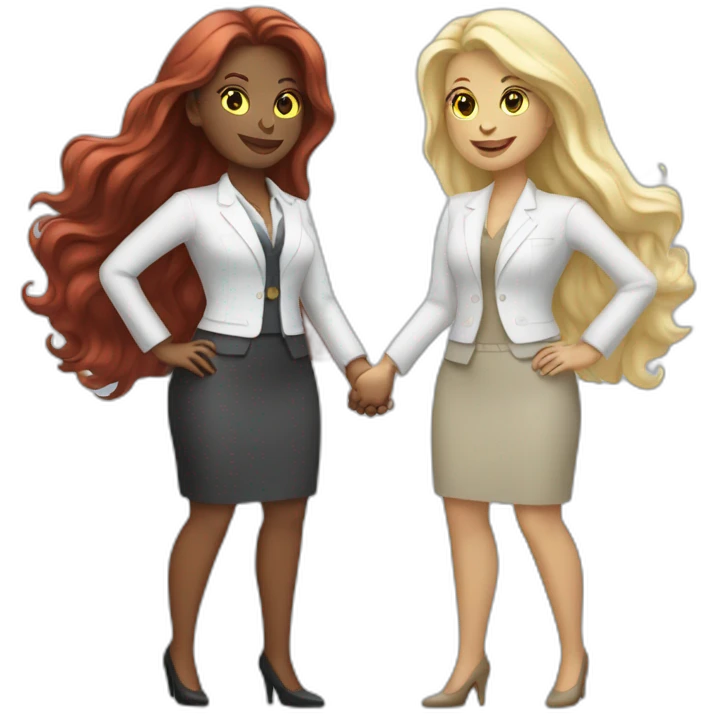 two white business women with different hair colors from each other shaking hands full bodies emoji