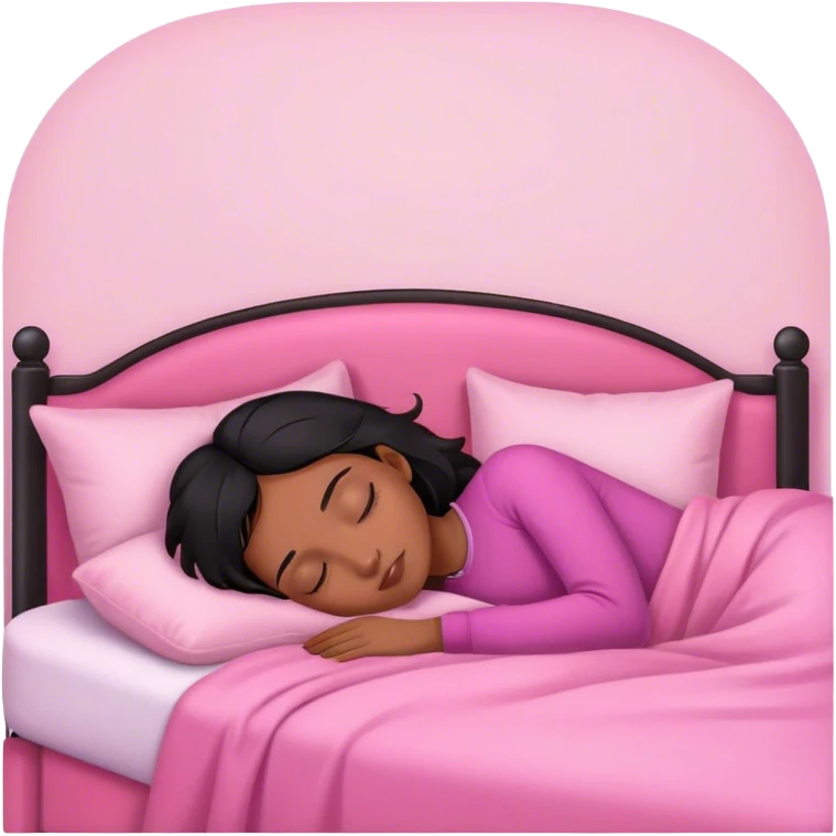Black hair girl sleeping in pink bed emoji
