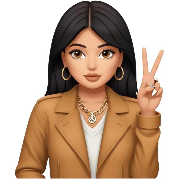 Kylie Jenner posing with a peace sign, chic fashion emoji