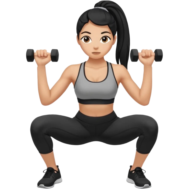 Women with long black ponytail doing a squat emoji