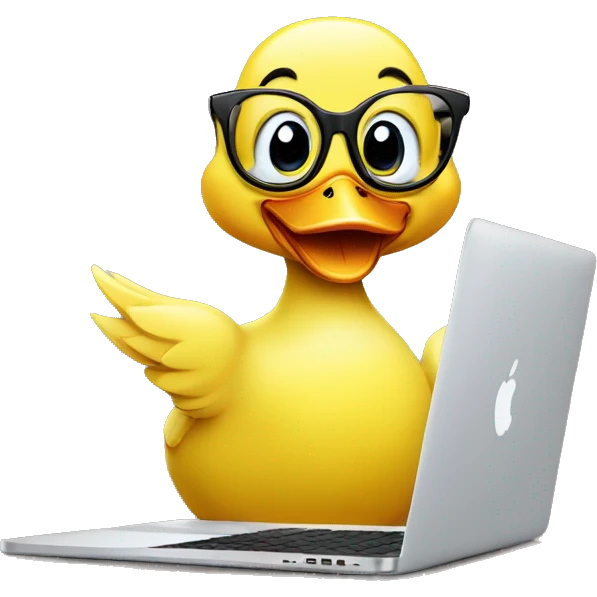 Yellow duck happy with glasses and a MacBook  emoji