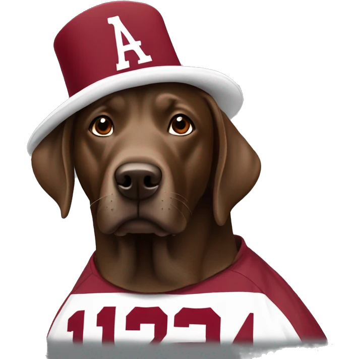 Brown lab wearing Alabama football hat emoji