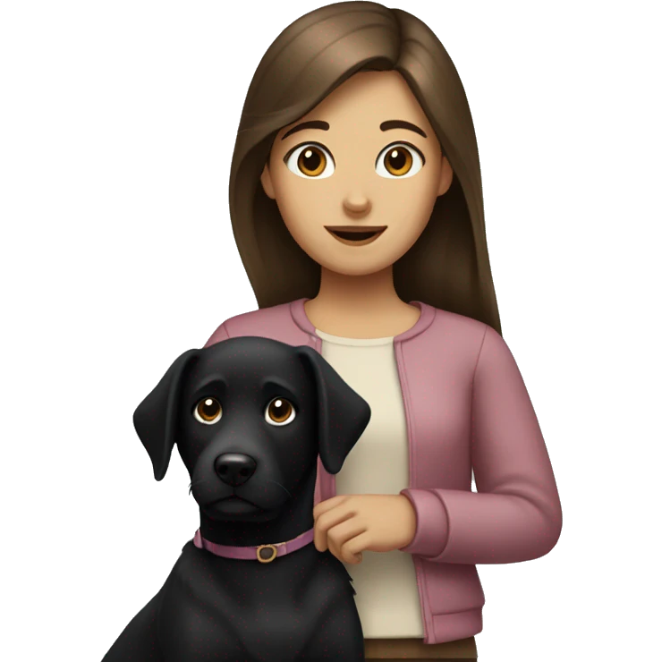 Girl with brown hair and a black dog  emoji