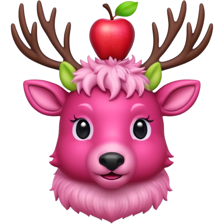 cute pink deer with apple on head emoji