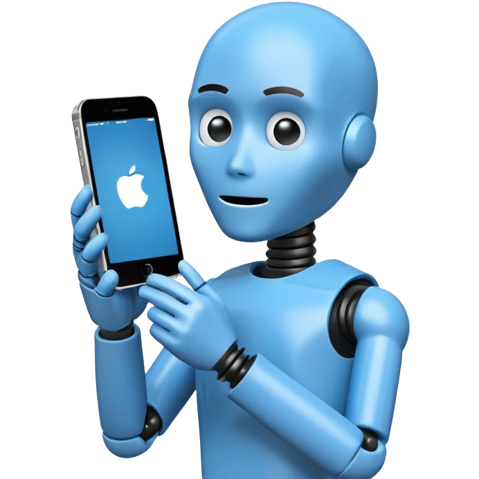 blue crash test dummy with iphone emoji