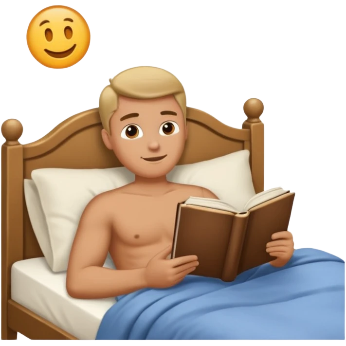Man laying in bed reading a book emoji