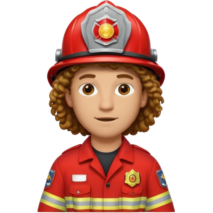 Firefighter man curly long hair with red uniform emoji
