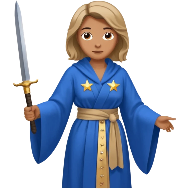 An upright Europe (a tall woman), wearing a blue, flowing robe with stars on the hem, and behind her stands Chancellor Merz, holding a knife toward her back 
you forgot chanccellor merz behind her emoji