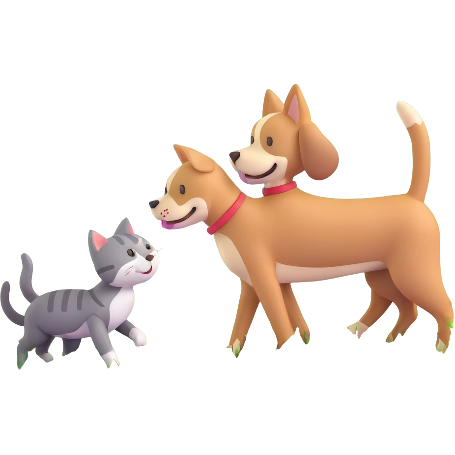 dog and cat playing in a grassy meadow emoji